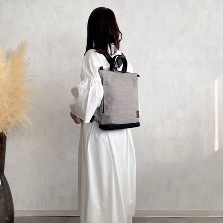 sasicco Portside 3-Way Bag – White & Black Checkered, Mikawa Sashiko Cotton with Judo Fabric Handles