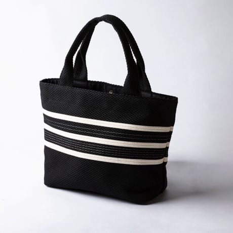 【完売・製造終了】sasicco ライントート 黒／白ライン | 三河木綿 刺子織 | タネイ | 柔道着のカバン | line tote | black with white line