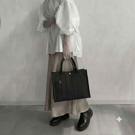sasicco スクエアトートMplus 黒 | 三河木綿 刺子織 | タネイ | 柔道着のカバン | square tote L | black