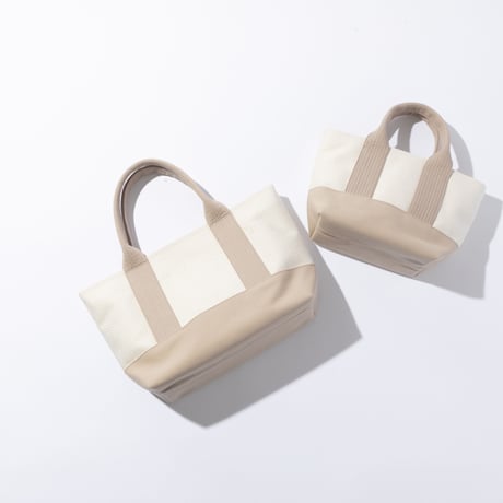 sasicco OBI Tote Nano 2-Way – Pink Beige & Off-White, Mikawa Sashiko Cotton with Judo Fabric Handles