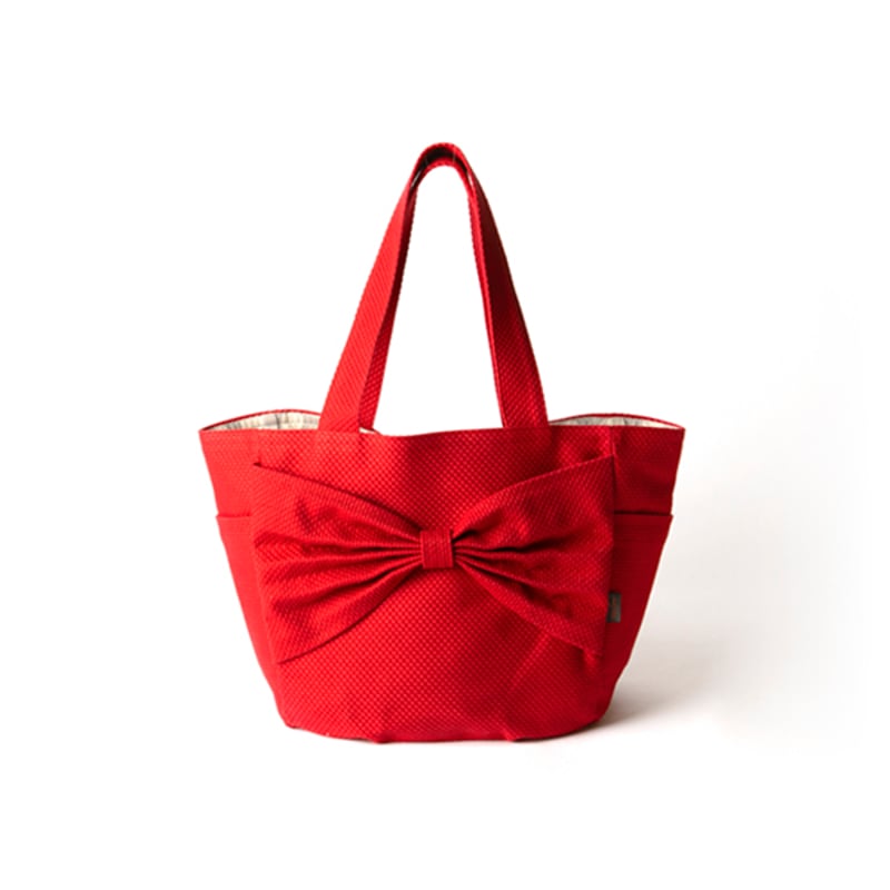 sasicco カインドバッグ 赤 | リボンバッグ | 三河木綿 刺子織