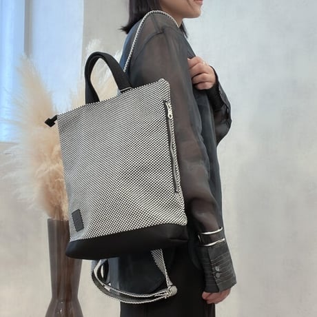 sasicco ポートサイドリュック 白と黒の市松 | 三河木綿 刺子織 | タネイ | 柔道着のカバン | port side ruck sack | white & black
