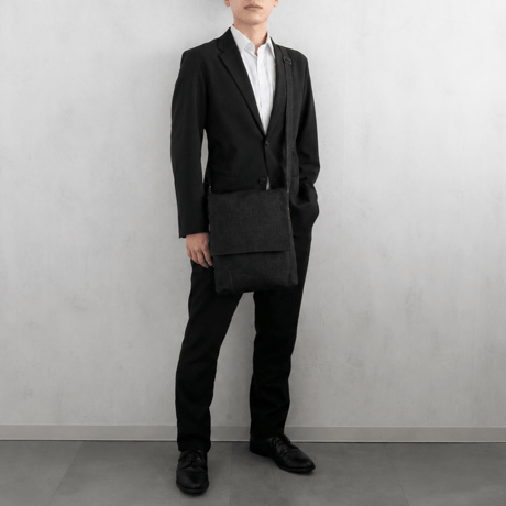 【新商品】sasicco フラップ付きショルダー 黒 | 三河木綿 刺子織 | タネイ | 柔道着のカバン | flap shoulder bag | black