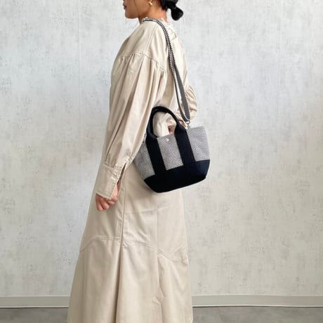 sasicco OBI Tote Nano 2-Way–White & Black Checkered, Mikawa Sashiko Cotton with Judo Fabric Handles