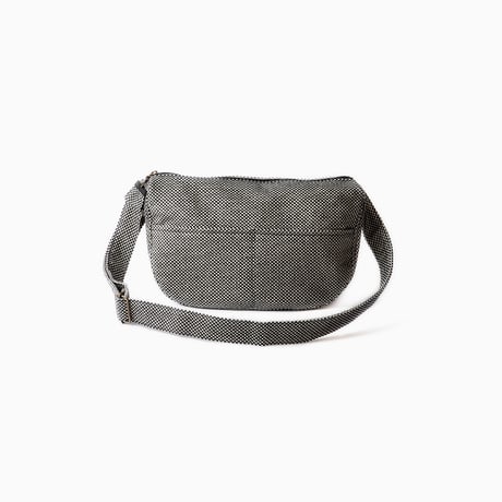 sasicco Leaf Shoulder Bag – White & Black Checkered, Mikawa Sashiko Cotton with Judo Fabric Strap
