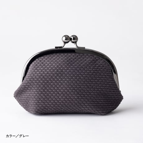 sasicco Gamaguchi Pouch – Gray, Mikawa Sashiko Cotton with Judo Fabric Detail