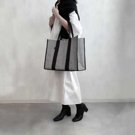 sasicco Square Tote LL – Black, Mikawa Sashiko Cotton with Judo Fabric Handles