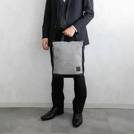 sasicco Portside 3-Way Bag – White & Black Checkered, Mikawa Sashiko Cotton with Judo Fabric Handles