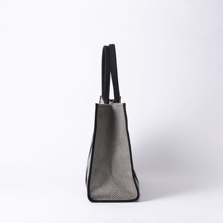 sasicco Square Tote L – Black, Mikawa Sashiko Cotton with Judo Fabric Handles