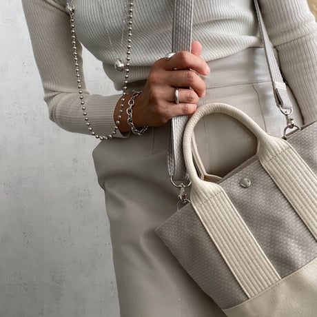 sasicco OBI Tote Nano 2-Way – Ice Gray , Mikawa Sashiko Cotton with Judo Fabric Handles