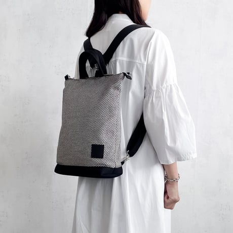 sasicco Portside 3-Way Bag – White & Black Checkered, Mikawa Sashiko Cotton with Judo Fabric Handles