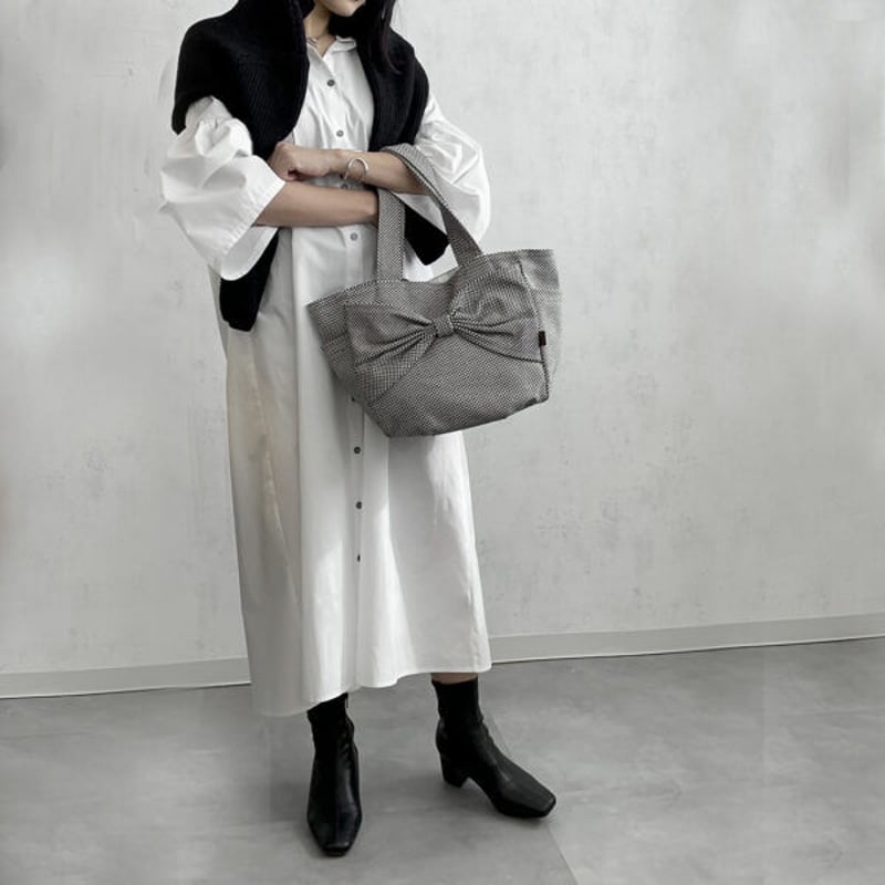 sasicco カインドバッグ 黒 | リボンバッグ | 三河木綿 刺子織