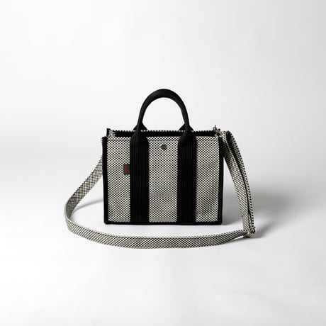 sasicco Square Tote S – White & Black Checkered, Mikawa Sashiko Cotton with Judo Fabric Handles