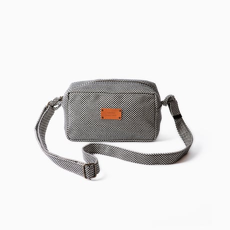 sasicco Mini Shoulder Bag – White & Black Checkered, Mikawa Sashiko Cotton with Judo Fabric Strap