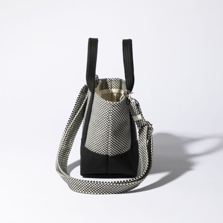sasicco OBI Tote Nano 2-Way–White & Black Checkered, Mikawa Sashiko Cotton with Judo Fabric Handles