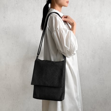 【新商品】sasicco フラップ付きショルダー 黒 | 三河木綿 刺子織 | タネイ | 柔道着のカバン | flap shoulder bag | black
