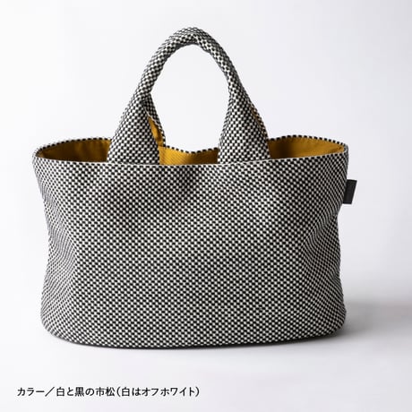 sasicco Oval Tote – Black, Mikawa Sashiko Cotton with Judo Fabric Handles