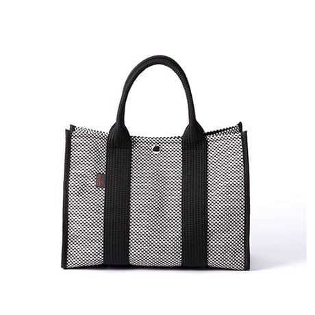 sasicco Square Tote M – White & Black Checkered, Mikawa Sashiko Cotton with Judo Fabric Handles