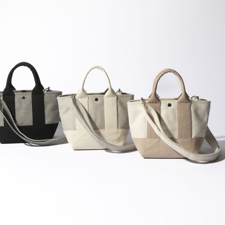 sasicco OBI Tote Nano 2-Way–White & Black Checkered, Mikawa Sashiko Cotton with Judo Fabric Handles