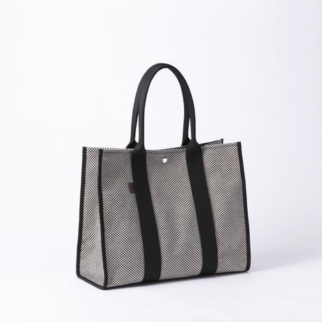 sasicco Square Tote L – White & Black Checkered, Mikawa Sashiko Cotton with Judo Fabric Handles