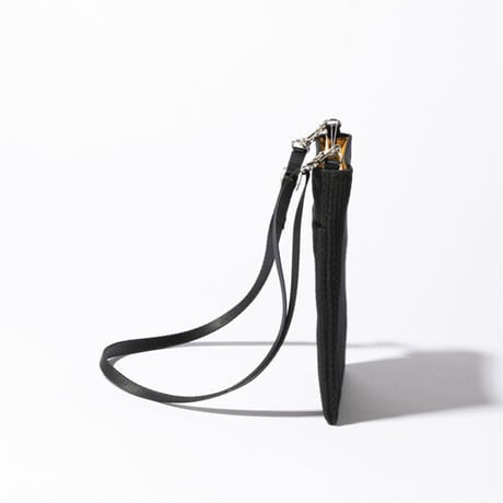 sasicco Smartphone ShoulderBag – Black, Mikawa Sashiko Cotton with Judo Fabric Strap