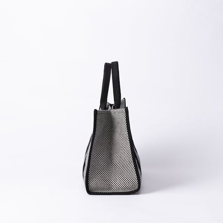 sasicco Square Tote M – Black, Mikawa Sashiko Cotton with Judo Fabric Handles