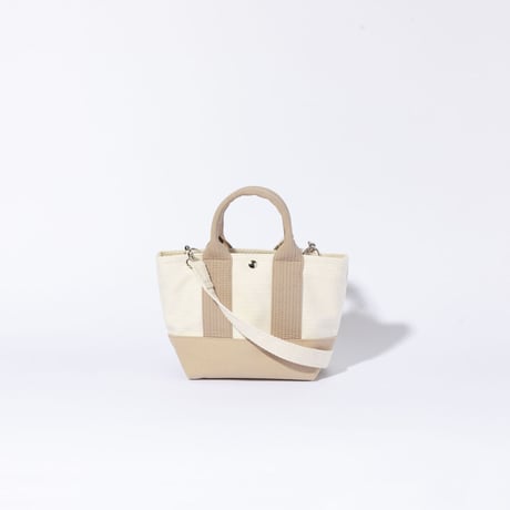 sasicco OBI Tote Nano 2-Way – Pink Beige & Off-White, Mikawa Sashiko Cotton with Judo Fabric Handles