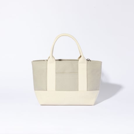 sasicco OBI Tote Mini 2-Way–Ice Gray & Off-White, Mikawa Sashiko Cotton with Judo Fabric Handles