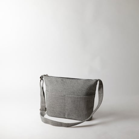 sasicco Plain Shoulder Bag – White & Black Checkered, Mikawa Sashiko Cotton with Judo Fabric Strap