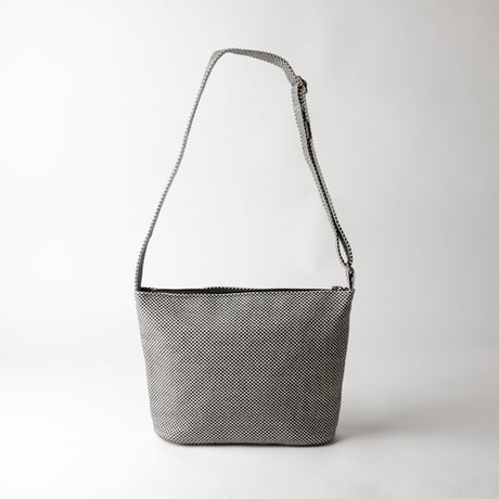 sasicco Plain Shoulder Bag – White & Black Checkered, Mikawa Sashiko Cotton with Judo Fabric Strap