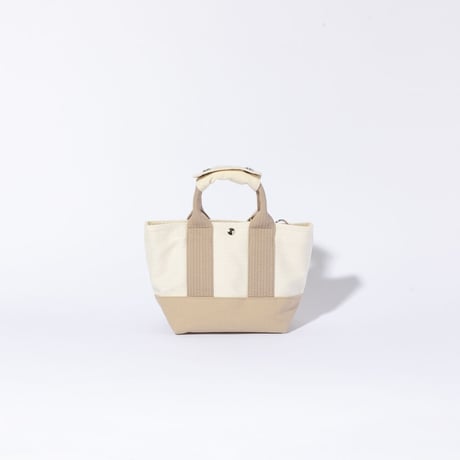sasicco OBI Tote Nano 2-Way – Pink Beige & Off-White, Mikawa Sashiko Cotton with Judo Fabric Handles