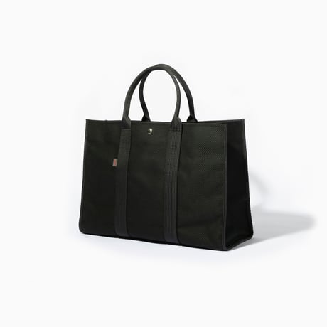 sasicco Square Tote LL – Black, Mikawa Sashiko Cotton with Judo Fabric Handles