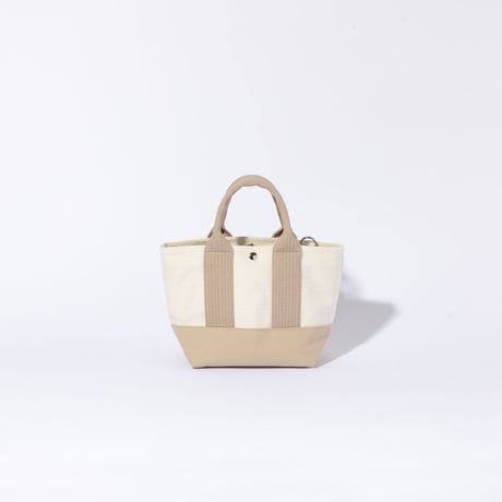sasicco OBI Tote Nano 2-Way – Pink Beige & Off-White, Mikawa Sashiko Cotton with Judo Fabric Handles