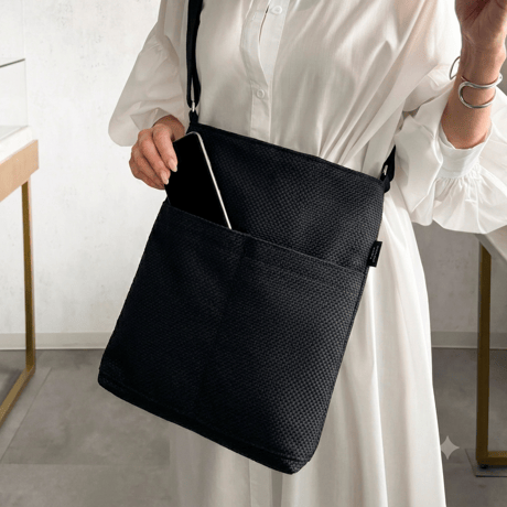 【新商品】sasicco フラップ付きショルダー 黒 | 三河木綿 刺子織 | タネイ | 柔道着のカバン | flap shoulder bag | black
