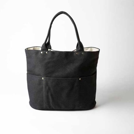 sasicco Bucket Bag – Black, Mikawa Sashiko Cotton with Judo Fabric Handles