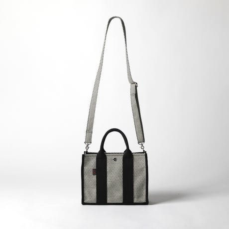 sasicco Square Tote S – White & Black Checkered, Mikawa Sashiko Cotton with Judo Fabric Handles