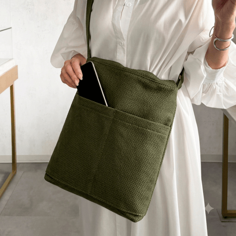 【新商品】sasicco フラップ付きショルダー オリーブ | 三河木綿 刺子織 | タネイ | 柔道着のカバン | flap shoulder bag | green
