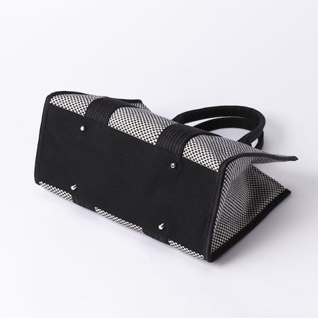 sasicco Square Tote M – Black, Mikawa Sashiko Cotton with Judo Fabric Handles