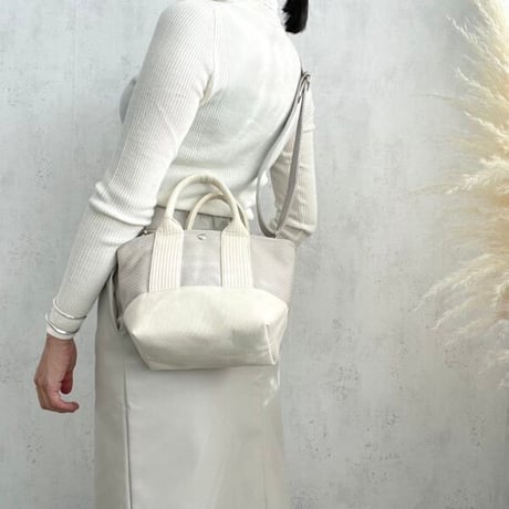 sasicco OBI Tote Nano 2-Way–White & Black Checkered, Mikawa Sashiko Cotton with Judo Fabric Handles