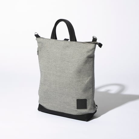 sasicco Portside 3-Way Bag – White & Black Checkered, Mikawa Sashiko Cotton with Judo Fabric Handles