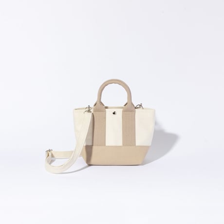 sasicco OBI Tote Nano 2-Way – Pink Beige & Off-White, Mikawa Sashiko Cotton with Judo Fabric Handles