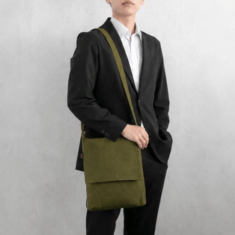 【新商品】sasicco フラップ付きショルダー オリーブ | 三河木綿 刺子織 | タネイ | 柔道着のカバン | flap shoulder bag | green