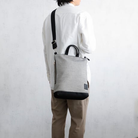 sasicco Portside 3-Way Bag – White & Black Checkered, Mikawa Sashiko Cotton with Judo Fabric Handles