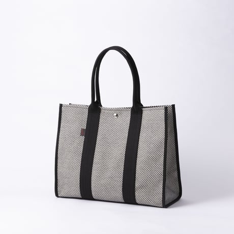 sasicco Square Tote L – Black, Mikawa Sashiko Cotton with Judo Fabric Handles