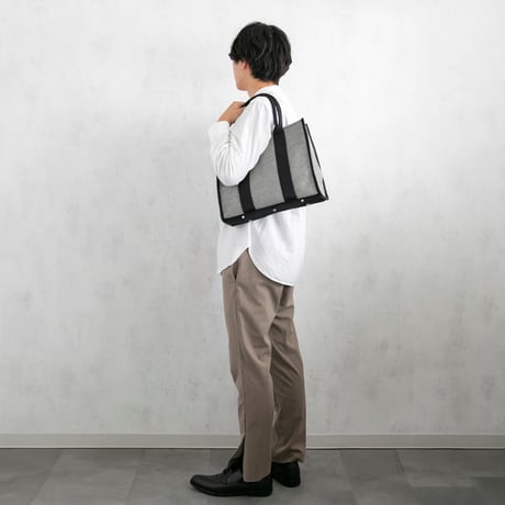 sasicco スクエアトートMplus 白と黒の市松 | 三河木綿 刺子織 | タネイ | 柔道着のカバン | square tote L | white & black