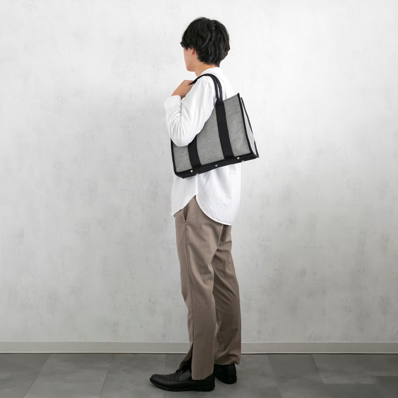 sasicco スクエアトートMplus (エムプラス) 白と黒の市松 | 三河木綿
