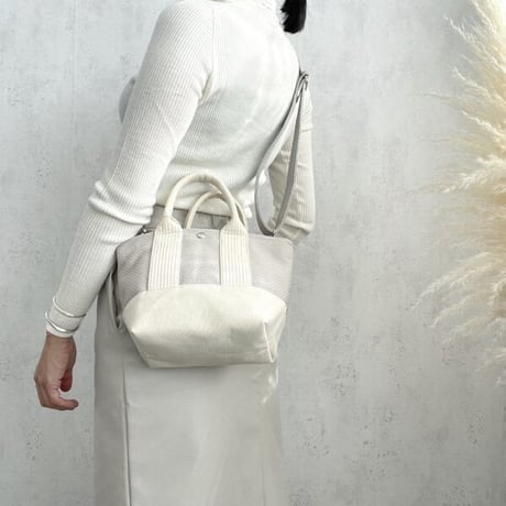 sasicco OBI Tote Nano 2-Way–White & Black Checkered, Mikawa Sashiko Cotton with Judo Fabric Handles