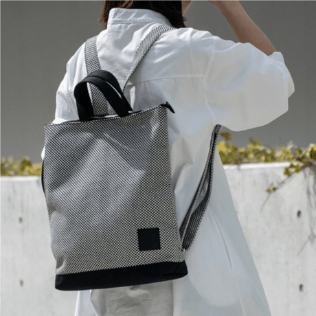 sasicco Portside Rucksack – Black, Mikawa Sashiko Cotton with Judo Fabric Handles