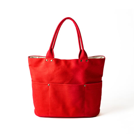 sasicco Bucket Bag – Red, Mikawa Sashiko Cotton with Judo Fabric Handles