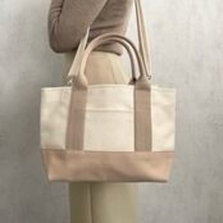sasicco OBI Tote Mini 2-Way–Pink Beige & Off-White, Mikawa Sashiko Cotton with Judo Fabric Handles